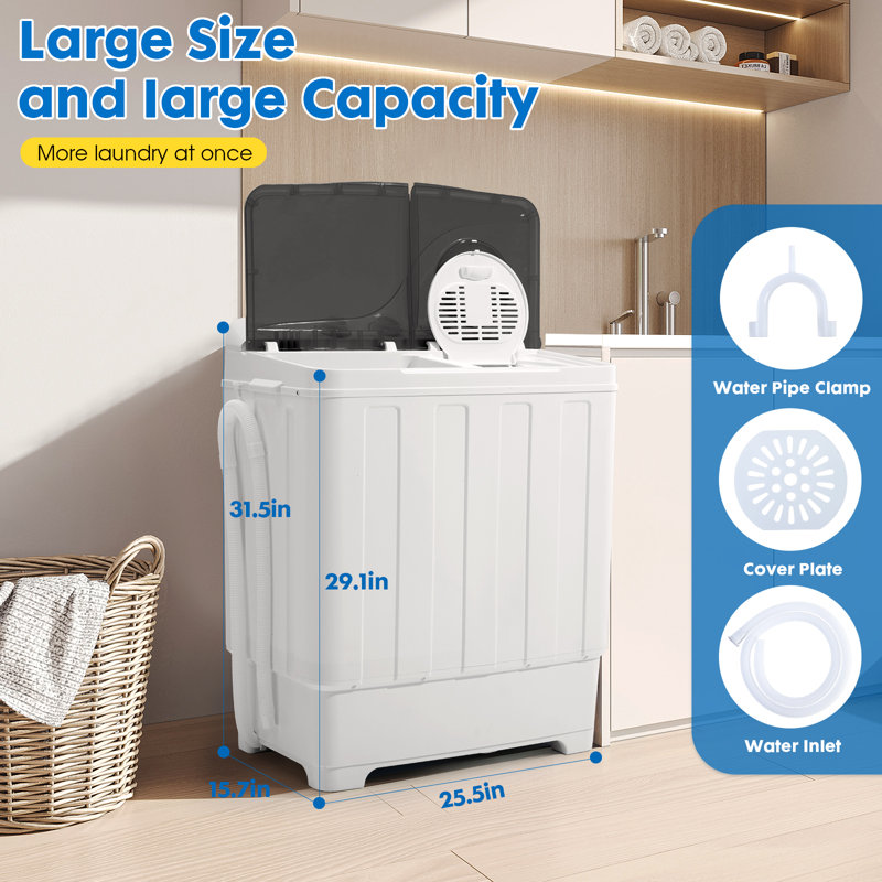 Machine à laver portative 28 lb avec lavage de 18 lb et essorage de 10 lb, machine à laver les cuves compacte avec pompe de vidange, mini laveuse portative pour la maison, le camping, les véhicules récréatifs et les petits espaces Clickoods, bleu