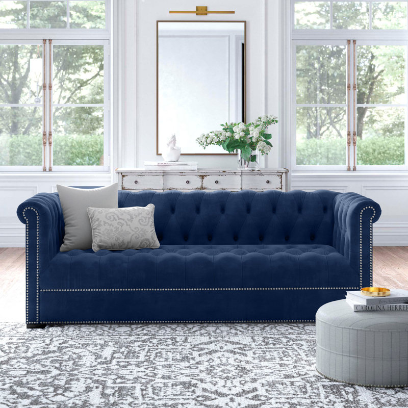 Heritage Upholstered Velvet Sofa, Midnight Blue