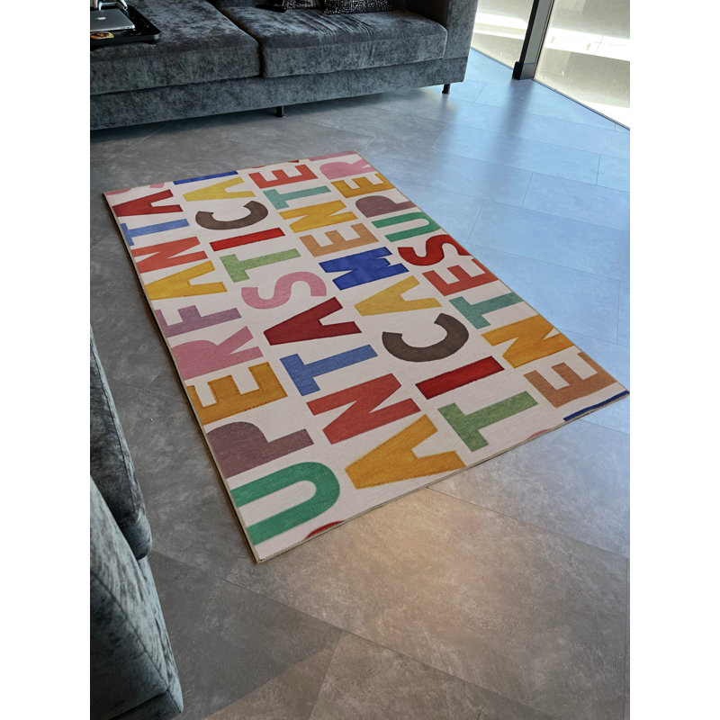Multi-Colored "Fantastic" Lettered Alphabet Patterned Creative Modern Decorative Rug, Runner 3'9.81" x 6'6.74"