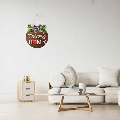 Interchangeable Welcome Sign Front Door Decoration, Seasonal Rustic Round Wood Wreath For Front Door Outside, Farmhouse Front Door Sign Front Porch Décor,Welcome Wreath Home Décor Christmas Door Décor