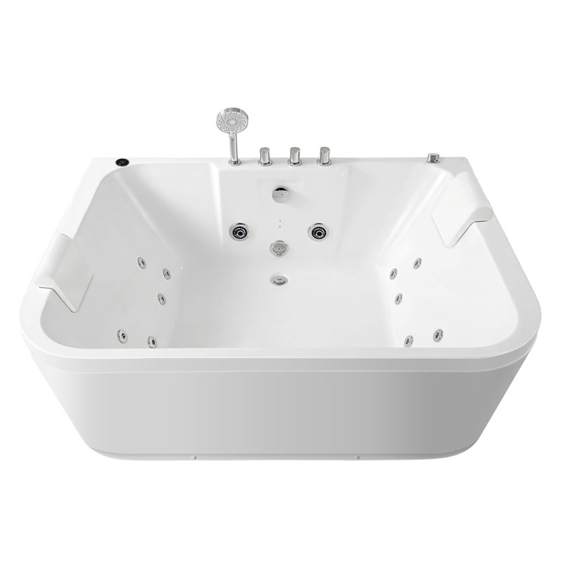 61 - Inch Acrylic Massage Tub For 2 People With 16 Adjustable Water Jets, Led Lights, And Heater Muscle Recovery Bathtub A Soothing Treatment