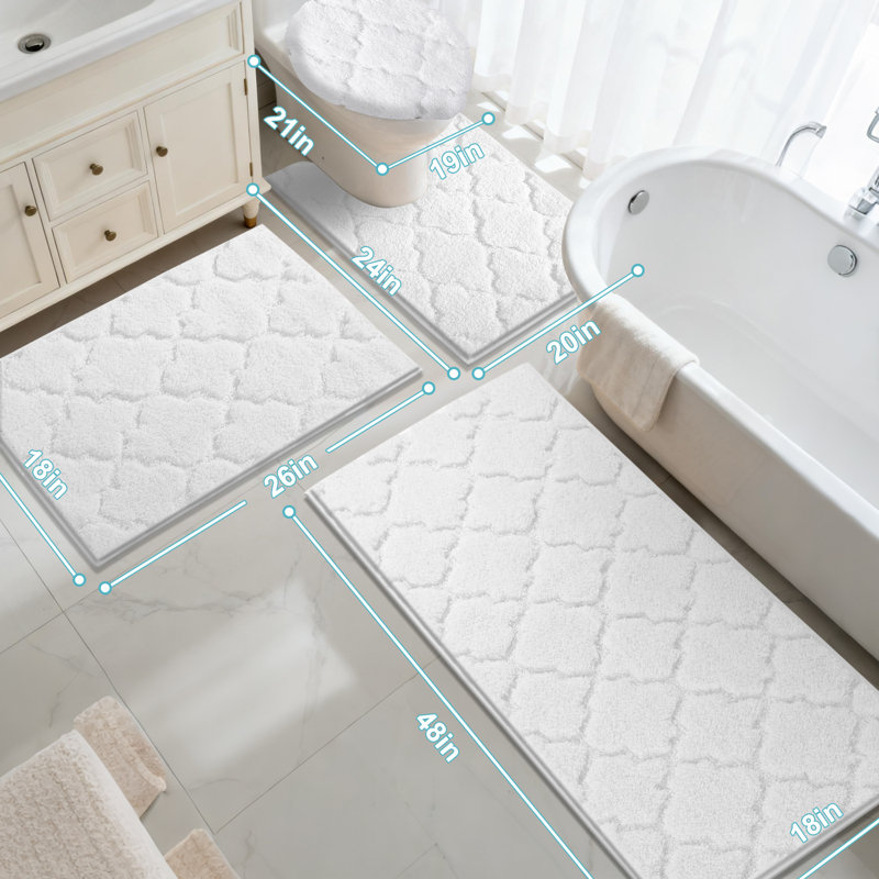 Absorbent Non-Slip Bathroom Rug (Set of 4), White