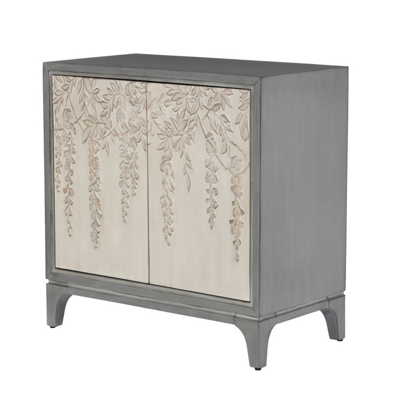 Wooden Relief 2 Door Floral Room Cabinet With Cream Front Doors And Cascading Leaf Design