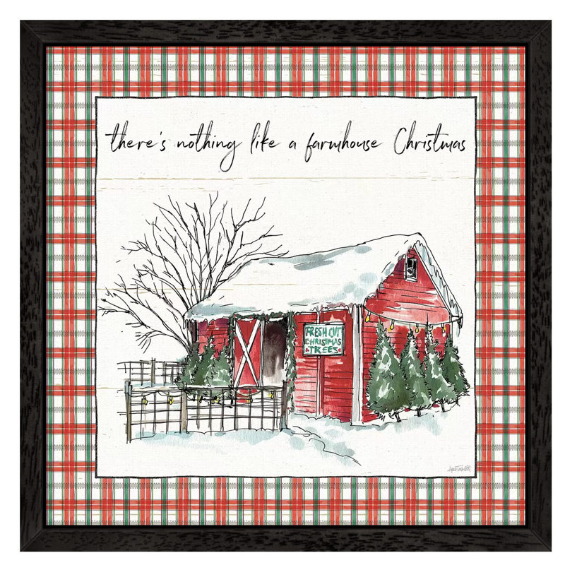 Holiday On The Farm Iv - Plaid by Anne Tavoletti - Print on Canvas, Black Floater Framed, 45.72 cm H x 45.72 cm W