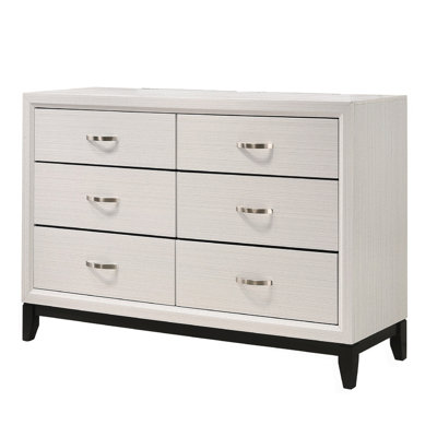 1Pc Contemporary 6-Drawer Dresser White Finish Wooden Bedroom Furniture