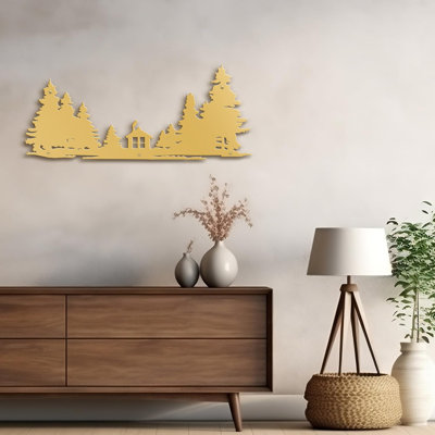Cabin Pine TreesDecor Modern Abstract Wall Accent Sculpture Hanging Decoration Metal Wall Decor