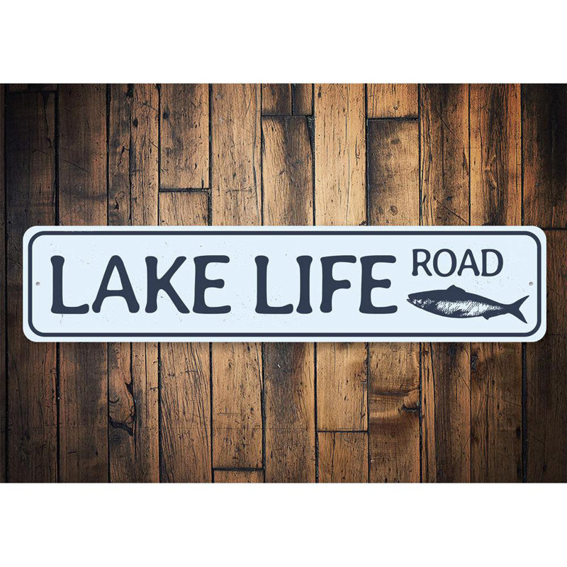 Plaque en aluminium Lake Life Road, H 4 po x l 18 po x P 0,04 po