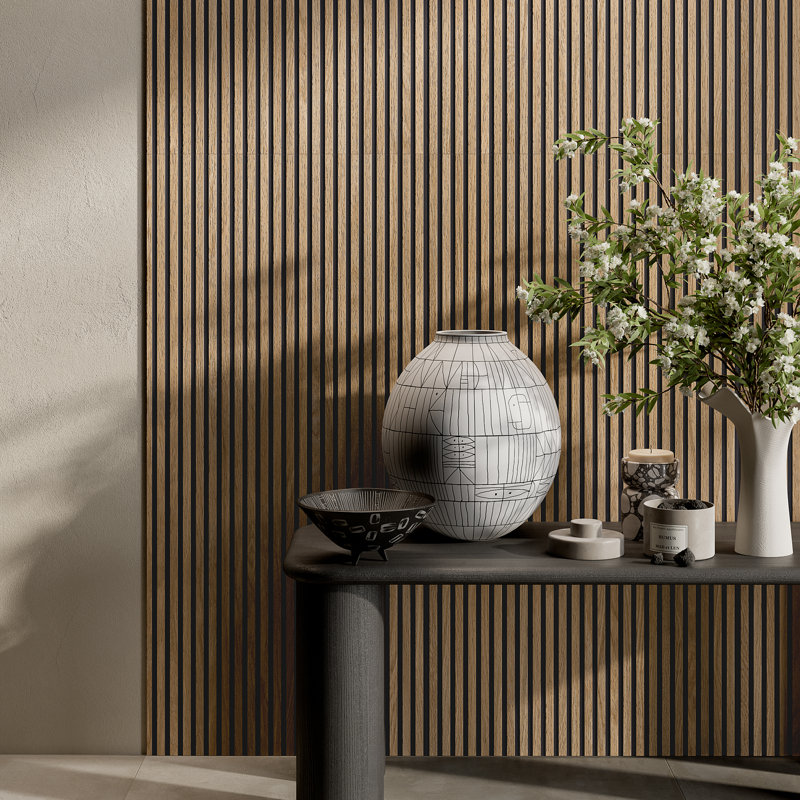 Calme 24" x 48" 3D Wood Panel Porcelain Wall Tile, Ecru Oak/Black