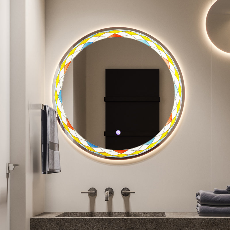 Miroir rond en faïence 31 po, 31 po x 31 po