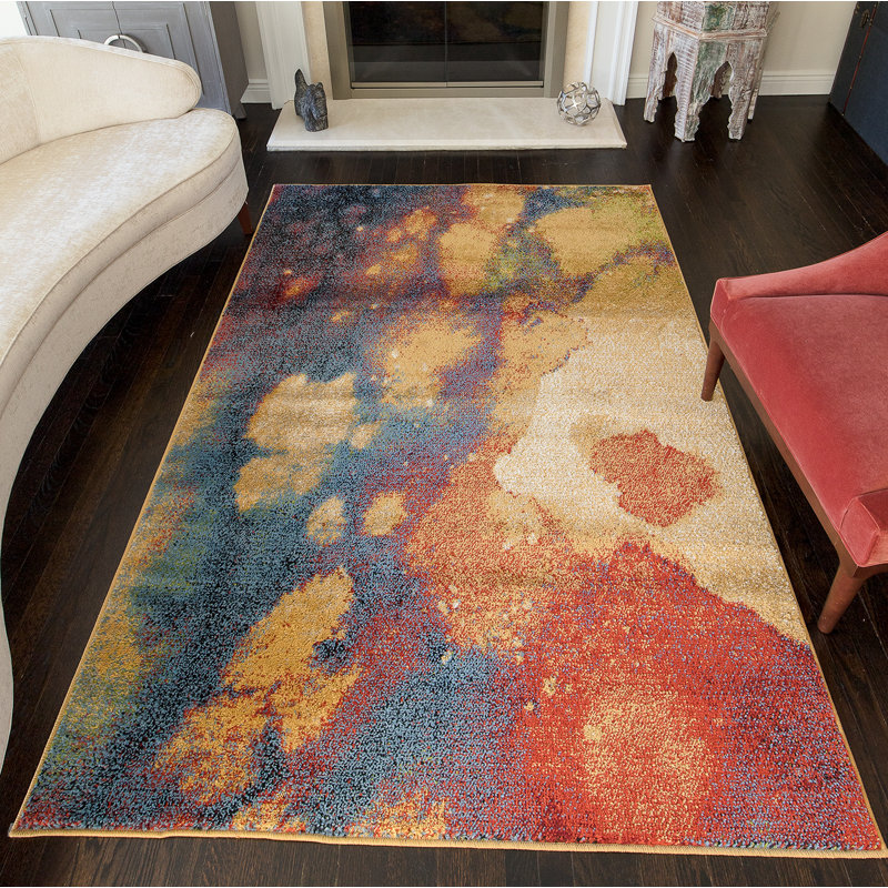 Tapis jaune / bleu Mckissick, Rectangle 9 pi x 12 pi