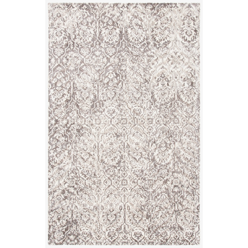 Lieberman Hand Tufted Wool/Viscose Pile Damask Rug in Ivory/Brown, Rectangle 3' x 5'