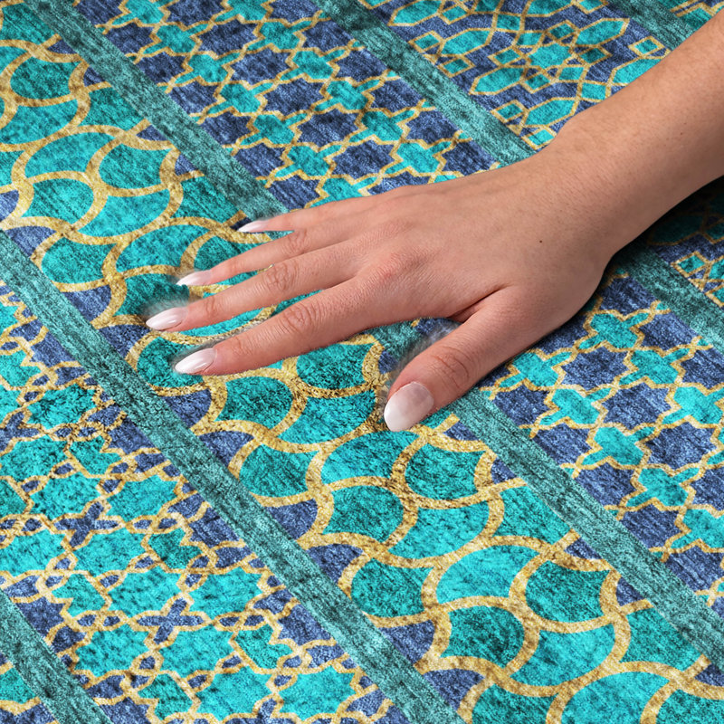 Tapis bohème shggy de rêve lavable à la machine de qualité supérieure, Teal, 9 pi x 12 pi