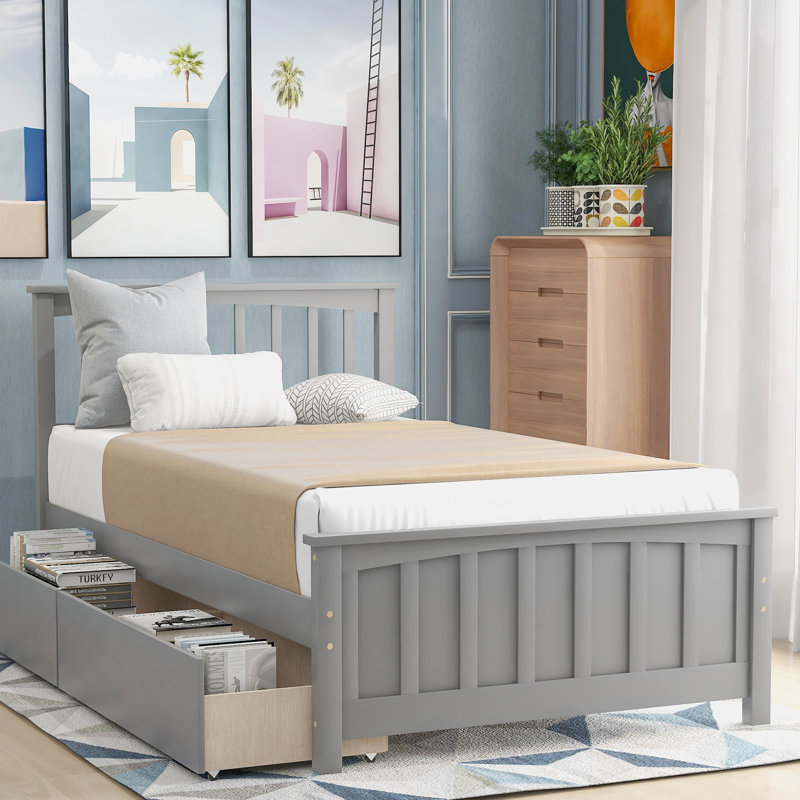 Lit plateforme simple avec deux tiroirs, gris, lit, Gris
