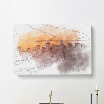 Downtown Los Angeles At Sunset In Abstract - Wrapped Canvas Print