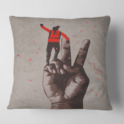 Victory Sign with Man with Arm Raised Square Pillow Cover & Insert