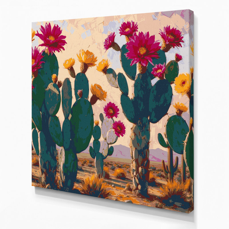Art mural sur toile 125 "Southwestern Landscape Prickly Pear", H 32 po x l 32 po