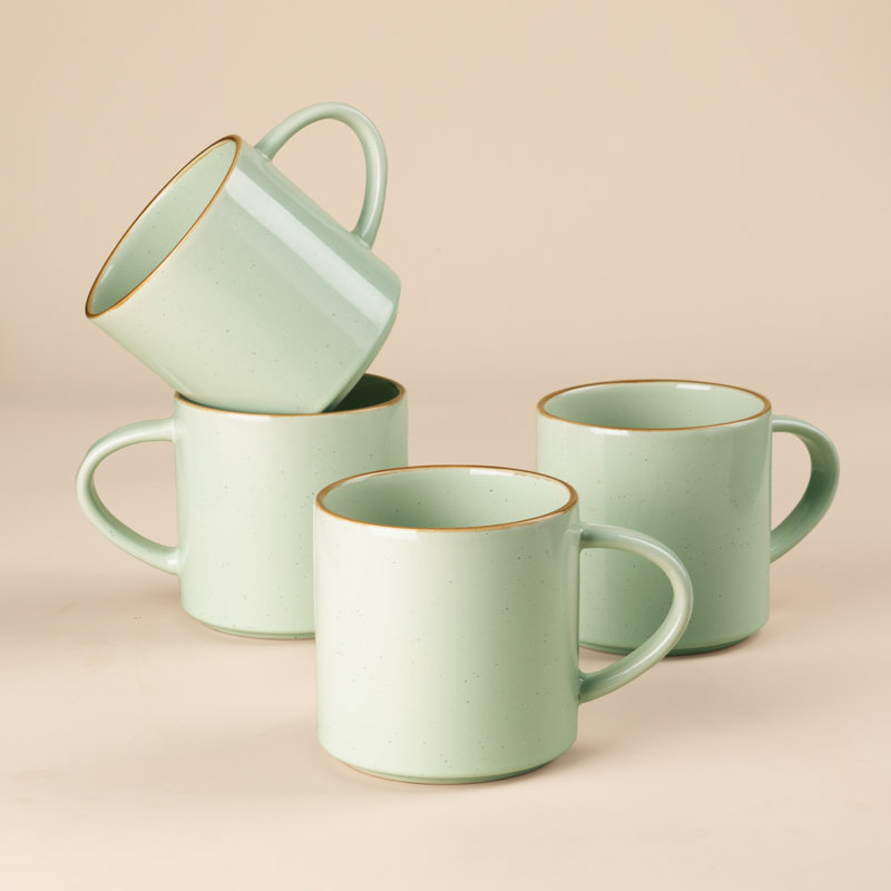  Nebula 4-Piece Stoneware Mug Set, Light Green with Brown Rim