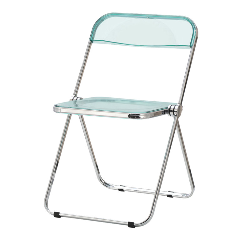 Chaise pliante moderne de luxe en acrylique transparent, empilable, style fantôme, assise en cristal, structure chromée, chaise d'appoint pour intérieur et extérieur - Verte