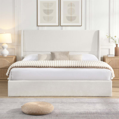 Base de lit tapissier haute avec support à 12 lattes, assemblage facile, toile de chenille, aucun sommier requis