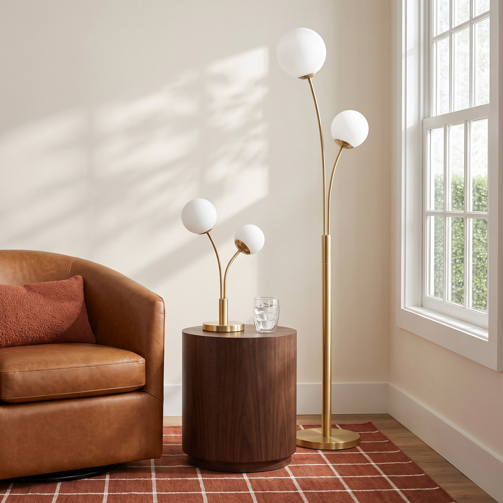 Modern Glam Set Of 2 Metal Double Globe Table & Floor Lamp, Gold, - 15" x 11" x 64"