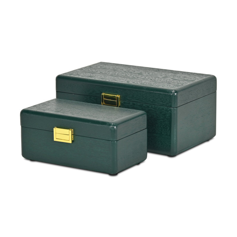 Ensemble de 2 boîtes de rangement en bois Sable, Vert