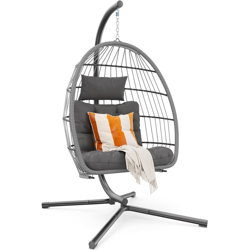 Fauteuil de patio en rotin avec support, hamac avec structure en acier allié d'aluminium épaissie et coussin résistant aux rayons UV