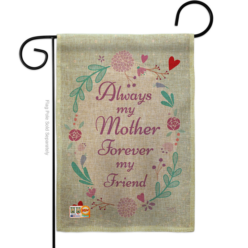 "ma mère, ami special occasion" , impression 2 côtés en toile jute 18,5 x 13 po drapeau de jardin
