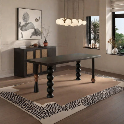 Black solid wood ash dining table