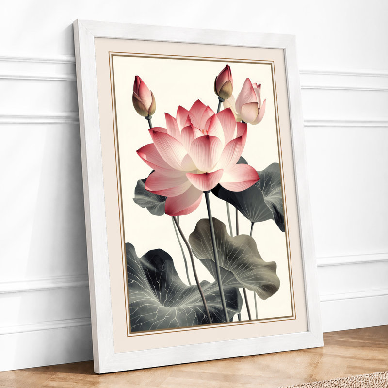 Lotus in Bloom Botanical - Framed Print, A4 - 29.7 x 21.0 cm, White