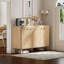 Buffet Seyla 55 po avec pieds en bois massif, 4 tablettes réglables et 4 portes cintrées et cannelées, beige-571009473-571009475