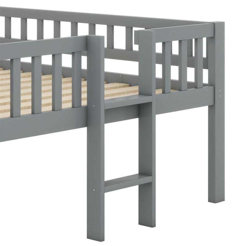 Triple Bed With Built-In Ladder,Slide And Guardrails, Grey