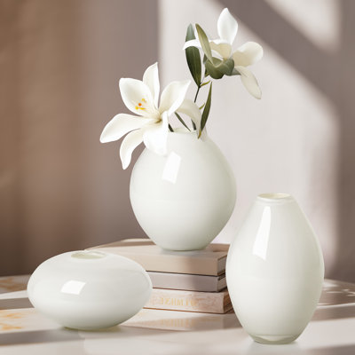Ensemble de 3 vases en verre soufflé à la main Cecile (blanc)