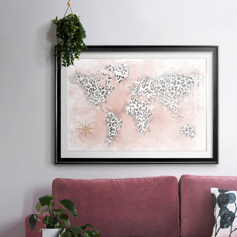 " Pink Cheetah Map ", 27" H x 39 W x 1.5 D, Black