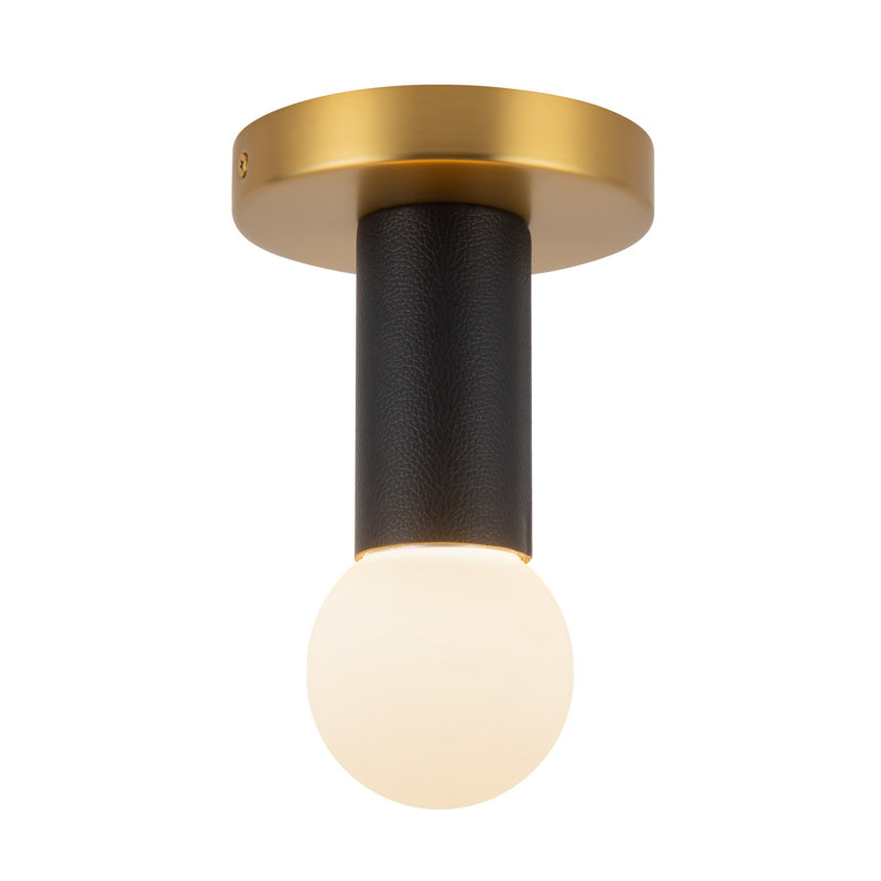 1 - Light LED Semi Flush Mount, Brushed Gold/Black Vegan Leather