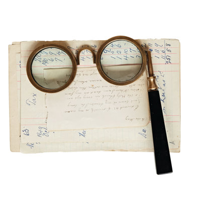 Loupe à lunettes en laiton et résine, accessoire de bureau ancien, poignée et cadre en laiton