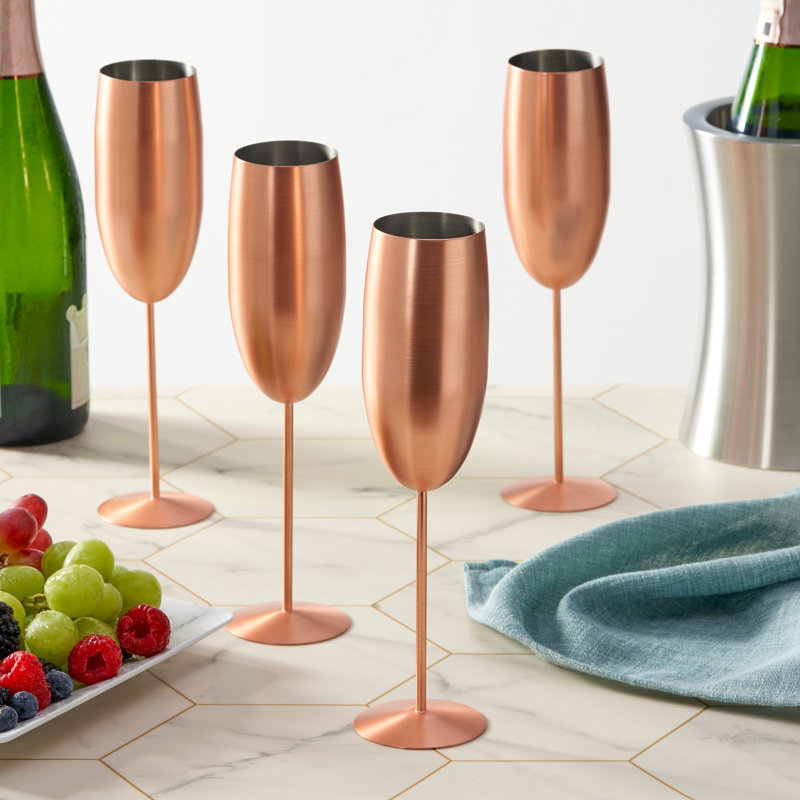 Haylia 285ml Stainless Steel Flute Set, Rose Gold