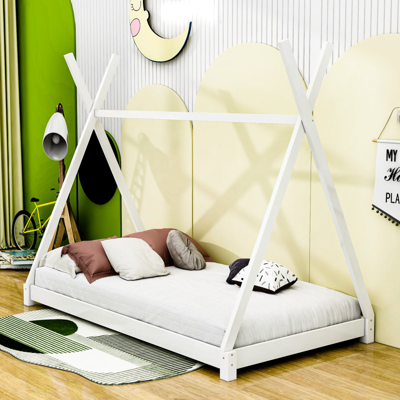 Lit plateforme simple en bois Broadnax, Blanc