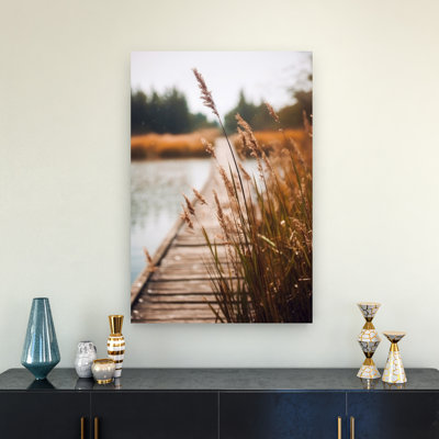 Whispering Reeds Peaceful Rustic Serene Autumn Landscape Wall Art Print by Treechild - Wrapped Canvas Print