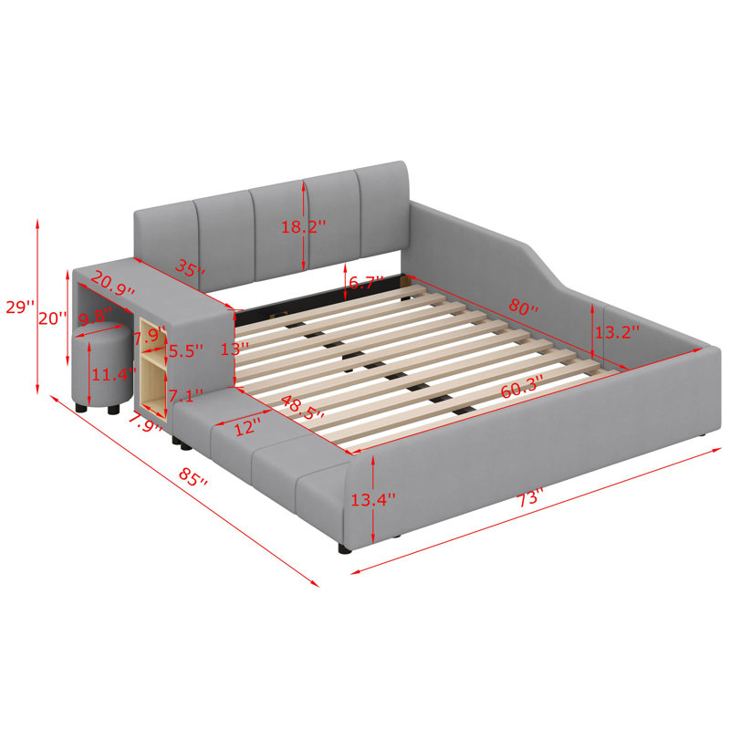 Hanrott Upholstered Panel Storage Bed, Gray