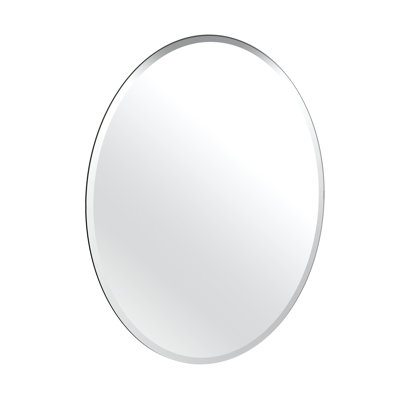 Gatco Modern Frameless Beveled Oval Wall Bathroom / Vanity Mirror In Silver