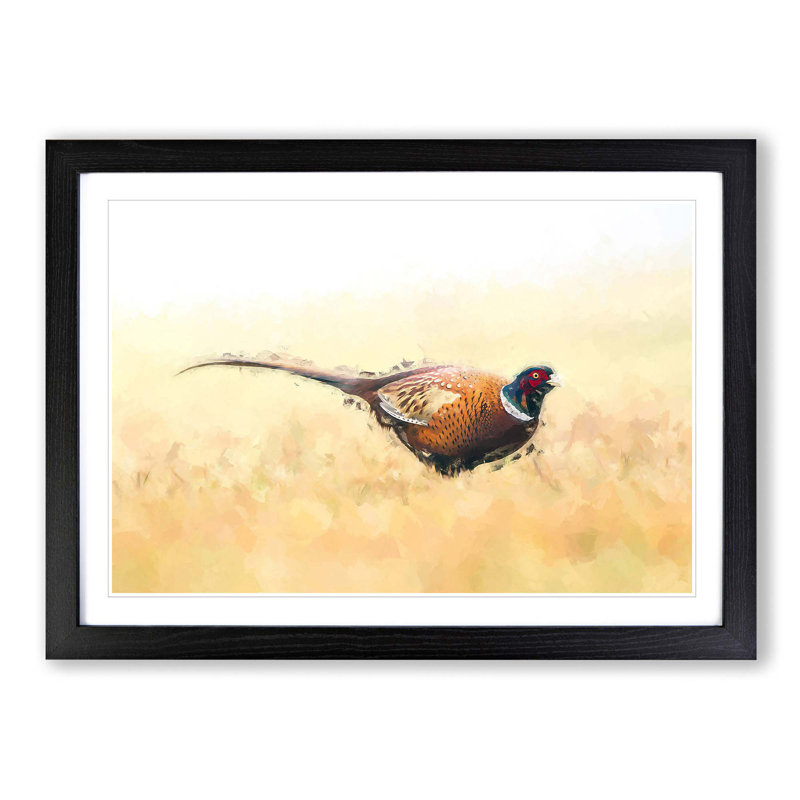 A Pheasant Bird in Abstract - Picture Frame Painting Print on MDF, 36cm H x 48cm W x 2cm D, Black Framed