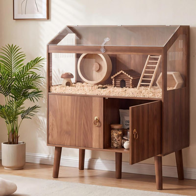 Grande cage à hamster avec armoire de rangement, enceinte en bois pour hamster | Cage de cochon d'Inde en acrylique pour fenêtre, cage de lapin pour l'intérieur, mobilier pour petits animaux