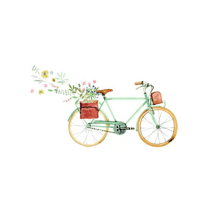 Bicycle Carrying Flowers - Painting Print