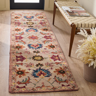 Tapis d'intérieur floral en laine touffeté à la main