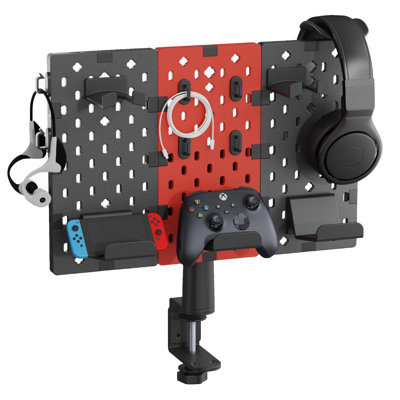 Support modulaire pour écouteurs et manettes pour jeu, panneau perforé, support de contrôleur rotatif avec crochets pour câbles, panneau perforé 3 pièces, rouge