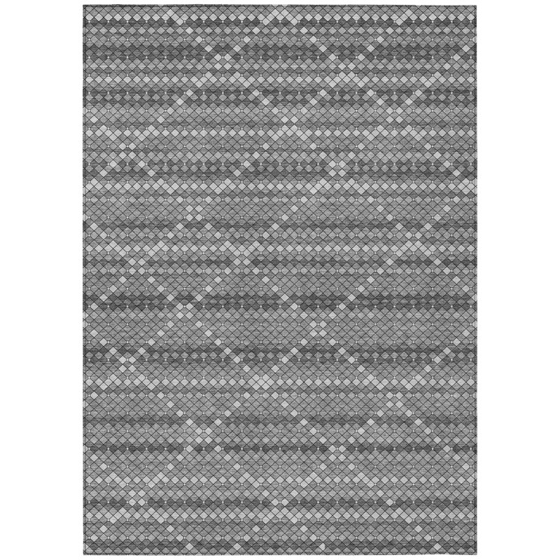 Tapis extérieur lavable à motif géométrique gris et argent 3 pi x 5 pi