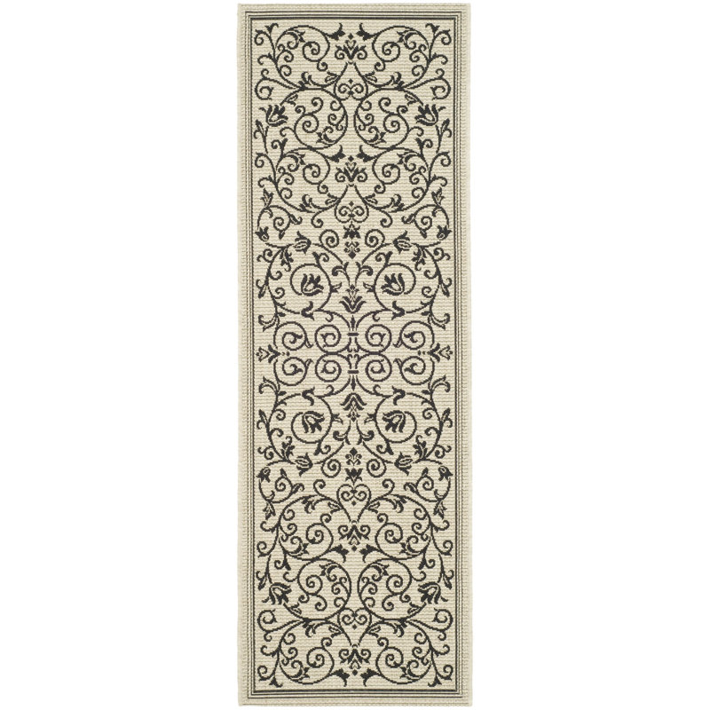 Arneshia Floral Sand/Black Indoor / Outdoor Area Indoor/Outdoor Area Rug, Runner 2'3" x 12'