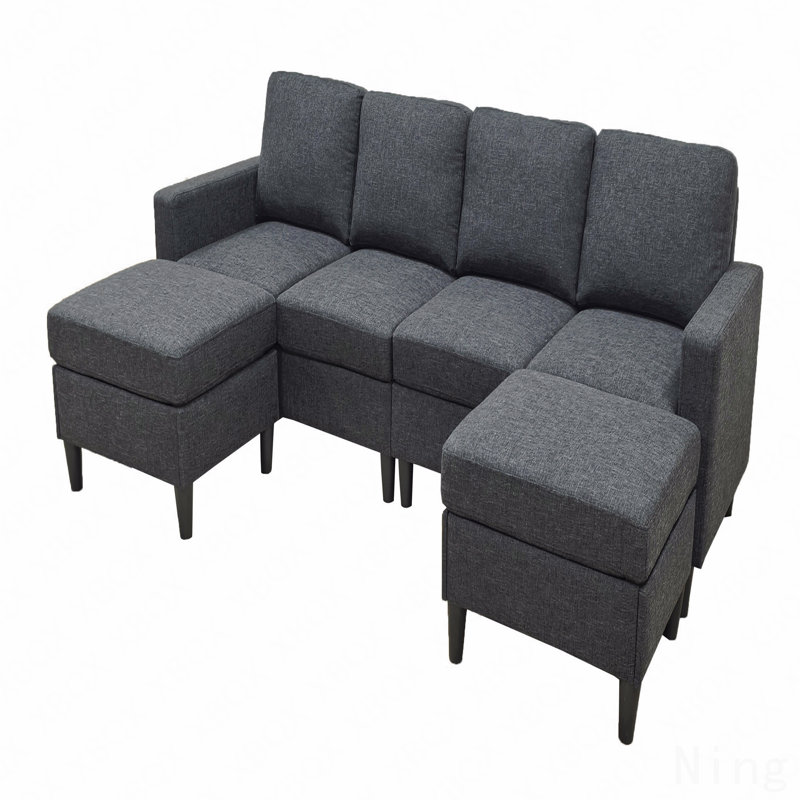 Linen Upholstered Modular Sectional With 2 Ottomans