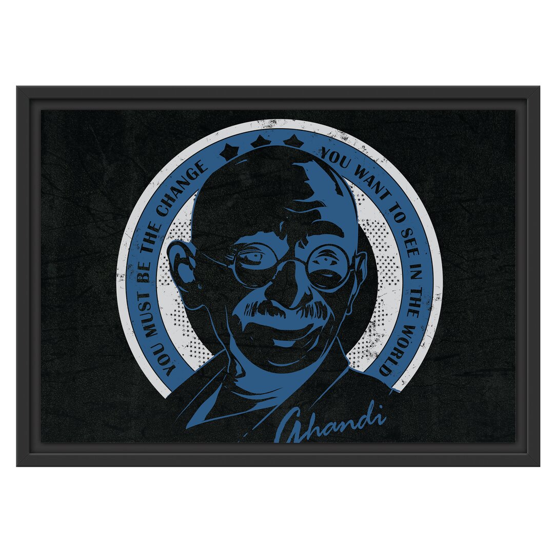 Gerahmtes Wandbild Ghandi Black