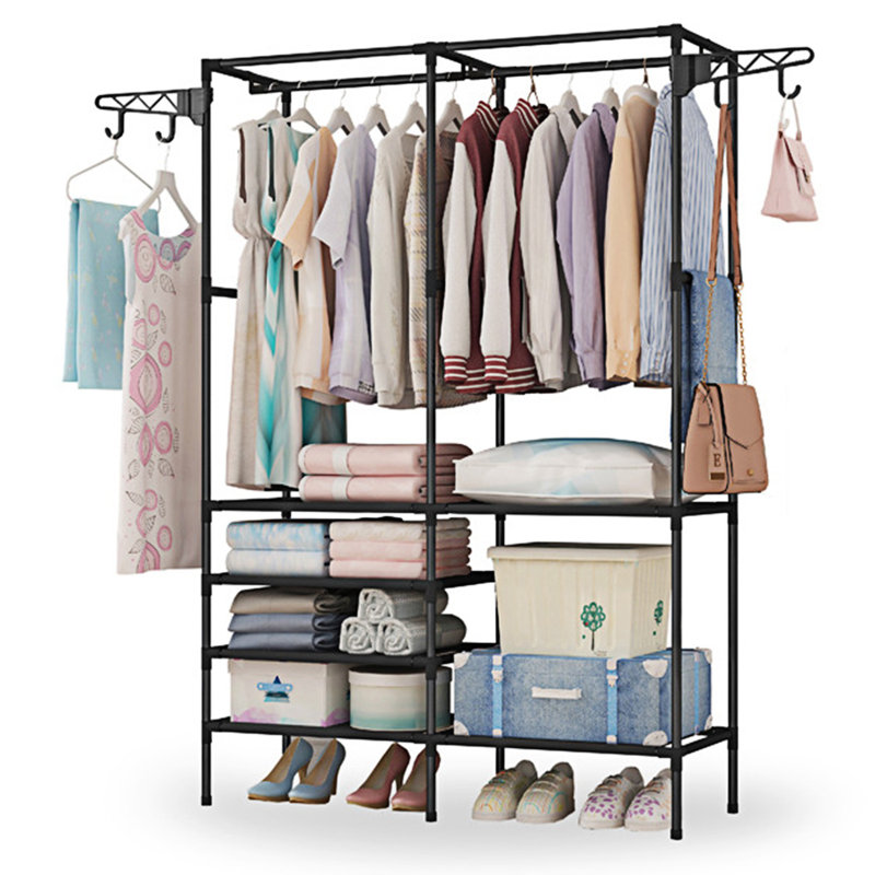 Black Heavy Duty Metal Garment Rack with Storage Shelves